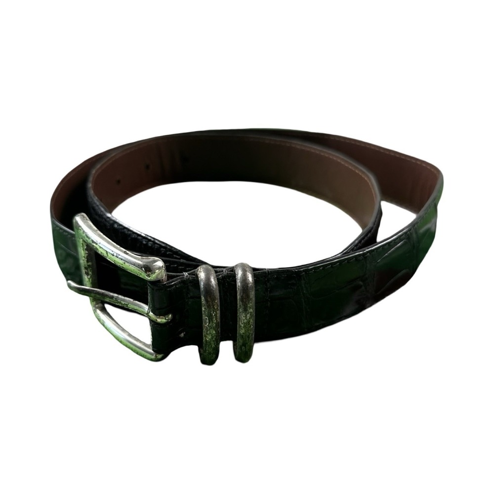 Bespoke Genuine American Alligator Black Belt Mens 34 Made in USA Exotic Skin